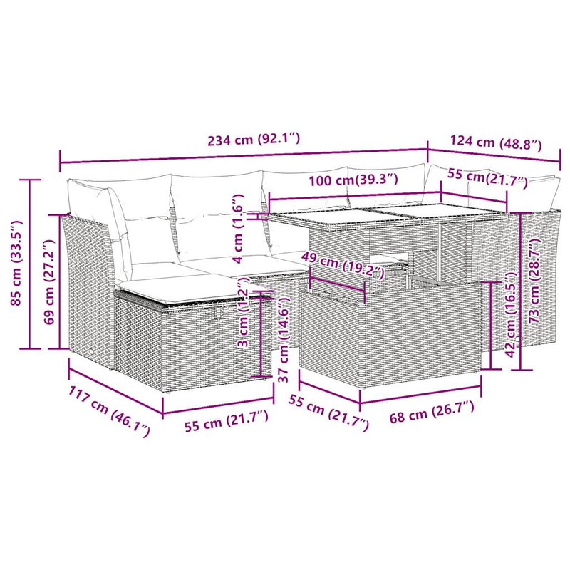 7 Piece Garden Sofa Set with Cushions Black Poly Rattan