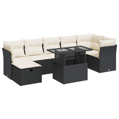 8 Piece Garden Sofa Set with Cushions Black Poly Rattan