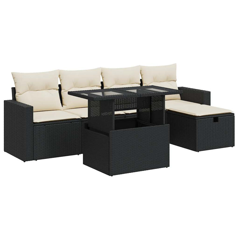 6 Piece Garden Sofa Set with Cushions Black Poly Rattan