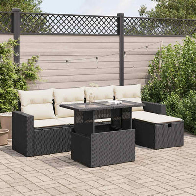 6 Piece Garden Sofa Set with Cushions Black Poly Rattan