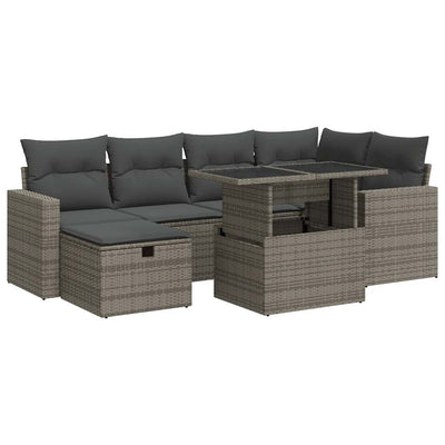 7 Piece Garden Sofa Set with Cushions Grey Poly Rattan