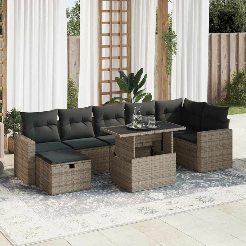 8 Piece Garden Sofa Set with Cushions Grey Poly Rattan