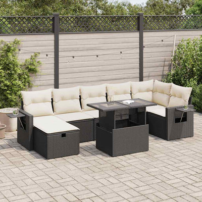 8 Piece Garden Sofa Set with Cushions Black Poly Rattan