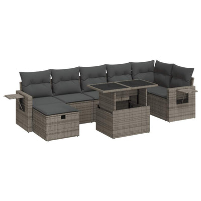 8 Piece Garden Sofa Set with Cushions Grey Poly Rattan