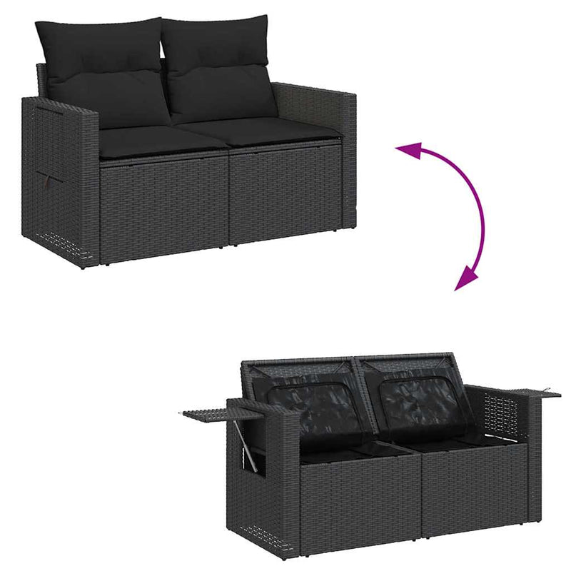 9 Piece Garden Sofa Set with Cushions Black Poly Rattan