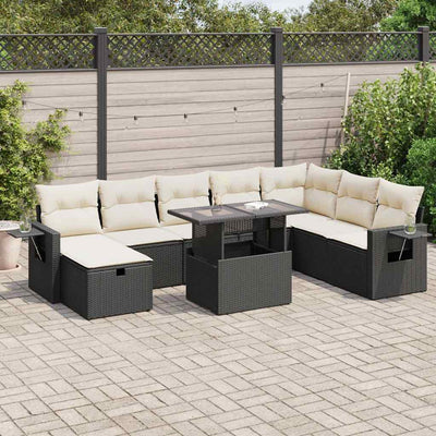 9 Piece Garden Sofa Set with Cushions Black Poly Rattan