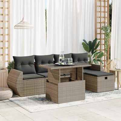 6 Piece Garden Sofa Set with Cushions Grey Poly Rattan