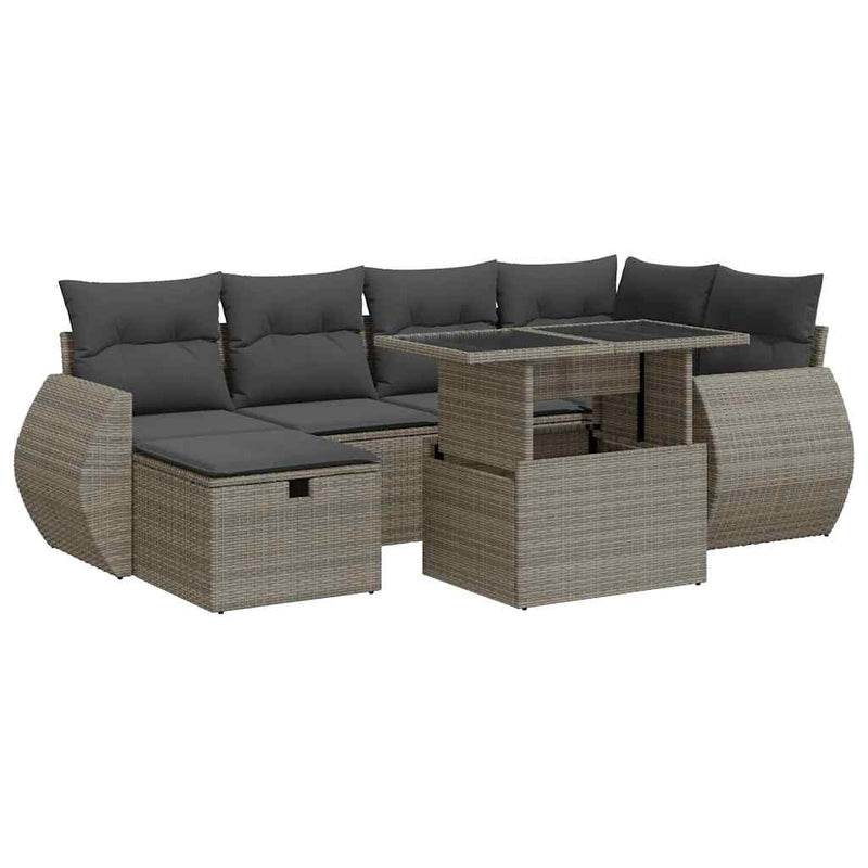 7 Piece Garden Sofa Set with Cushions Grey Poly Rattan