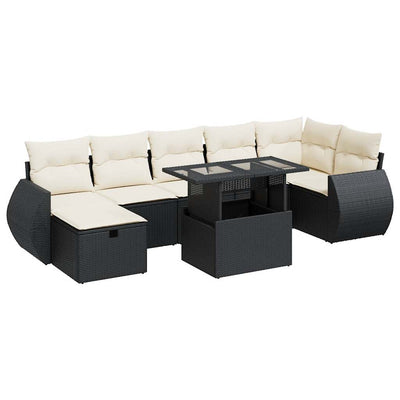 8 Piece Garden Sofa Set with Cushions Black Poly Rattan