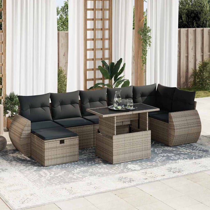 8 Piece Garden Sofa Set with Cushions Grey Poly Rattan