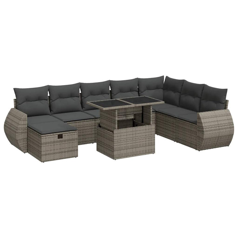 9 Piece Garden Sofa Set with Cushions Grey Poly Rattan