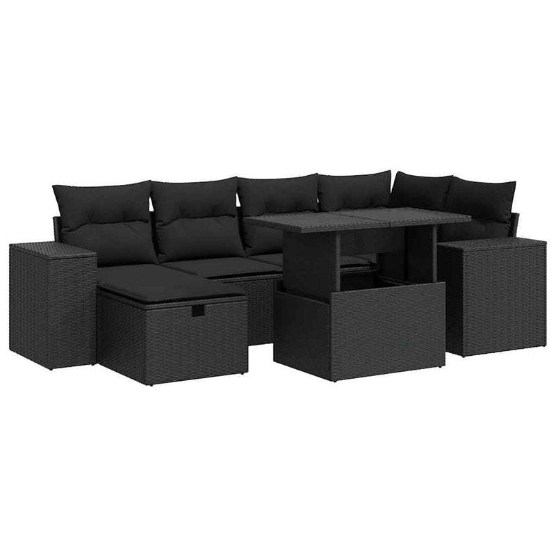 8 Piece Garden Sofa Set with Cushions Black Poly Rattan