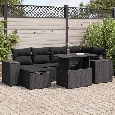 8 Piece Garden Sofa Set with Cushions Black Poly Rattan