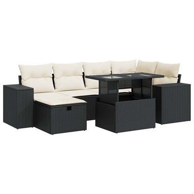 8 Piece Garden Sofa Set with Cushions Black Poly Rattan