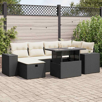 8 Piece Garden Sofa Set with Cushions Black Poly Rattan