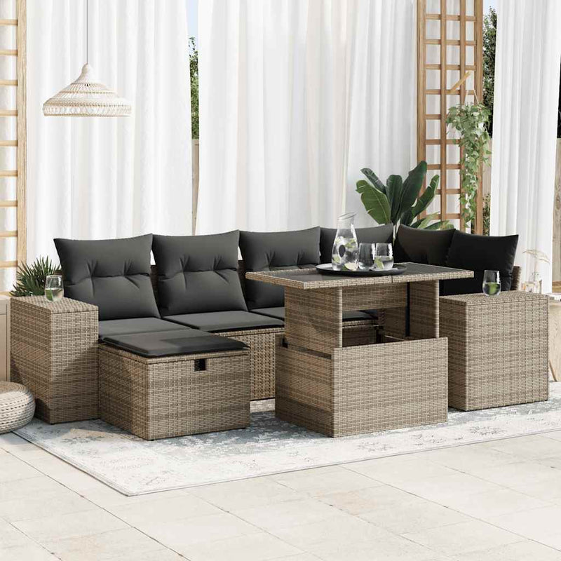 8 Piece Garden Sofa Set with Cushions Grey Poly Rattan