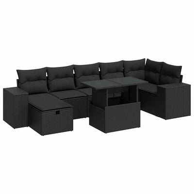 5 Piece Garden Sofa Set with Cushions Black Poly Rattan