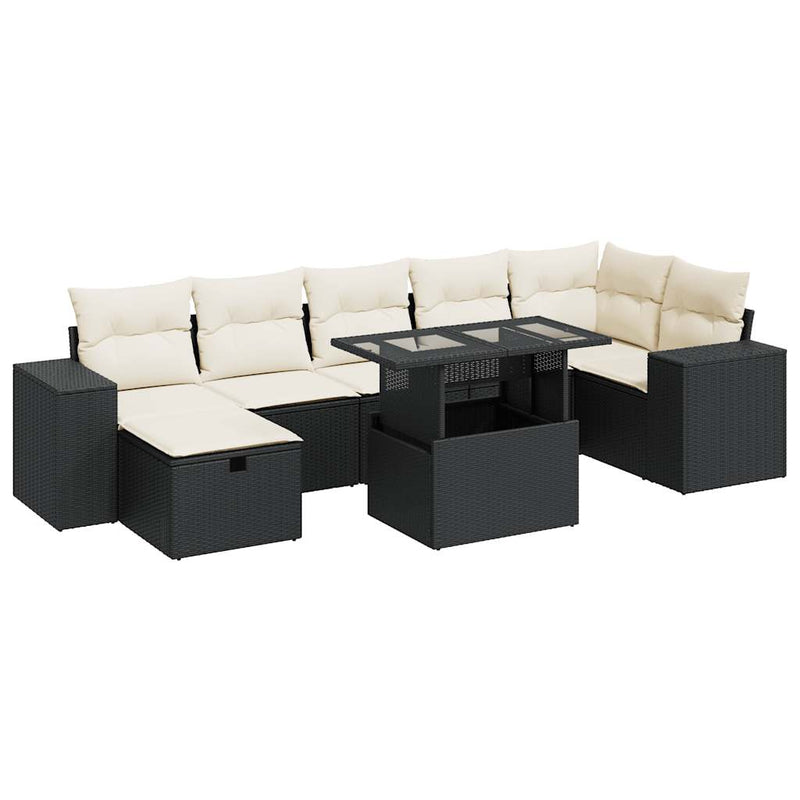 5 Piece Garden Sofa Set with Cushions Black Poly Rattan