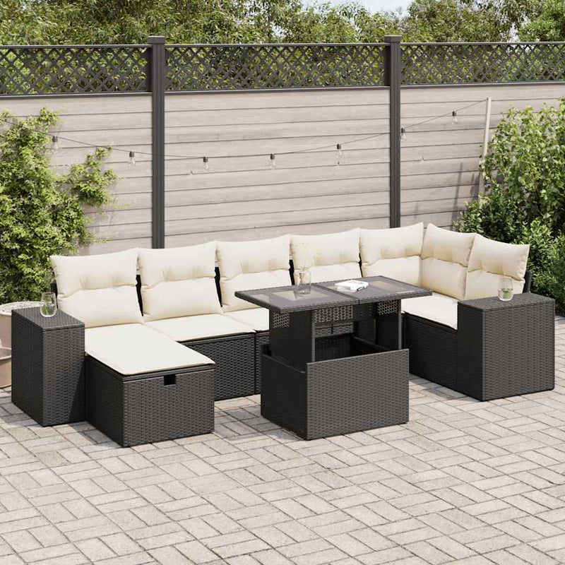 5 Piece Garden Sofa Set with Cushions Black Poly Rattan