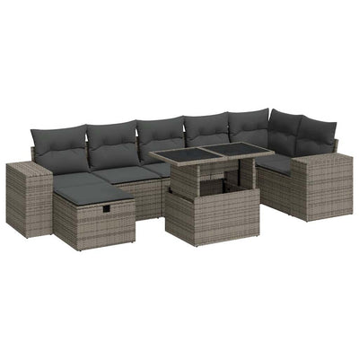 5 Piece Garden Sofa Set with Cushions Grey Poly Rattan