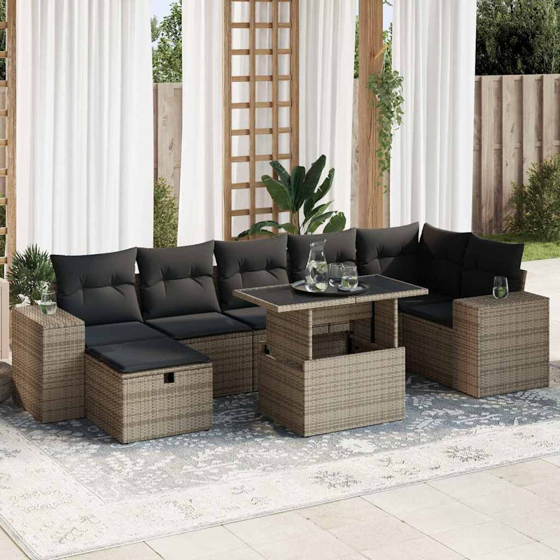 5 Piece Garden Sofa Set with Cushions Grey Poly Rattan