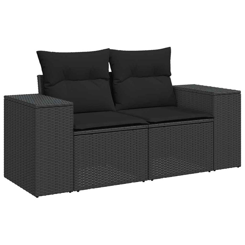 9 Piece Garden Sofa Set with Cushions Black Poly Rattan