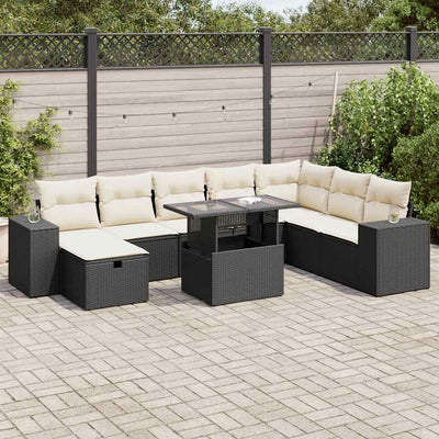 9 Piece Garden Sofa Set with Cushions Black Poly Rattan