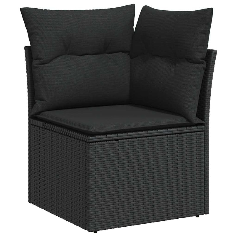 6 Piece Garden Sofa Set with Cushions Black Poly Rattan Acacia