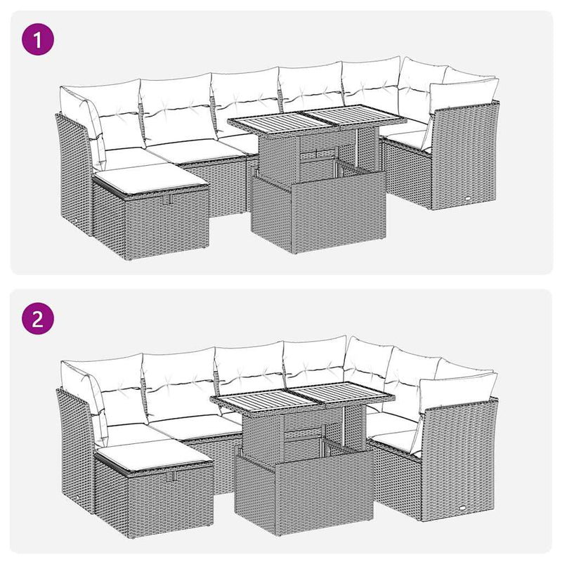 8 Piece Garden Sofa Set with Cushions Grey Poly Rattan Acacia