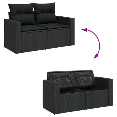 6 Piece Garden Sofa Set with Cushions Black Poly Rattan Acacia