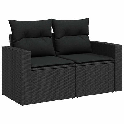 5 Piece Garden Sofa Set with Cushions Black Poly Rattan Acacia