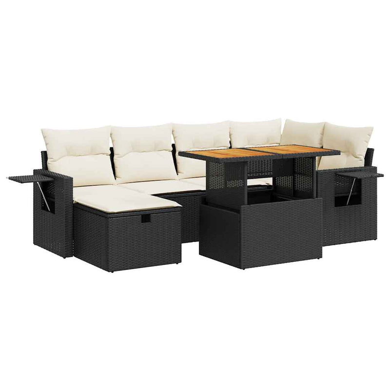 8 Piece Garden Sofa Set with Cushions Black Poly Rattan Acacia