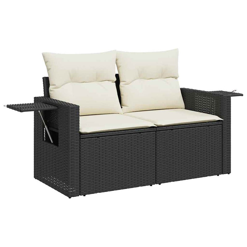 8 Piece Garden Sofa Set with Cushions Black Poly Rattan Acacia