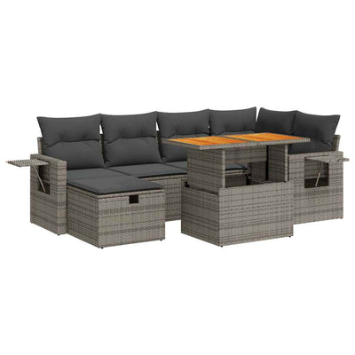 8 Piece Garden Sofa Set with Cushions Grey Poly Rattan Acacia