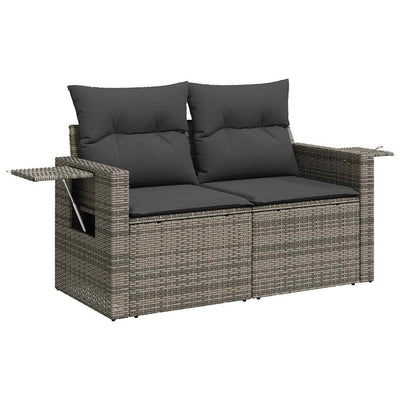 8 Piece Garden Sofa Set with Cushions Grey Poly Rattan Acacia