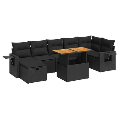 5 Piece Garden Sofa Set with Cushions Black Poly Rattan Acacia