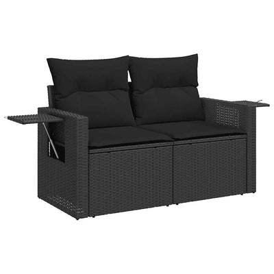 5 Piece Garden Sofa Set with Cushions Black Poly Rattan Acacia