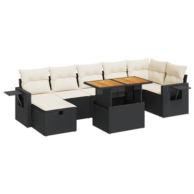 5 Piece Garden Sofa Set with Cushions Black Poly Rattan Acacia