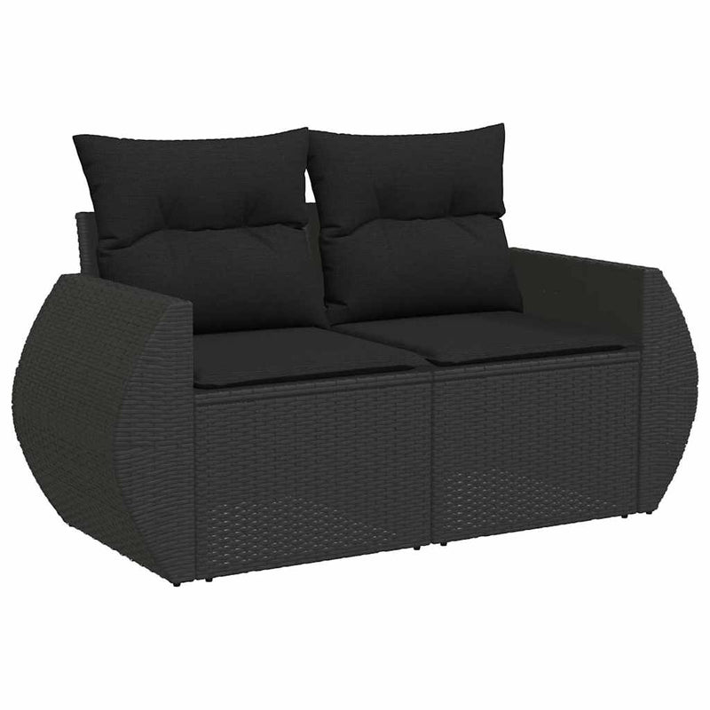 8 Piece Garden Sofa Set with Cushions Black Poly Rattan Acacia