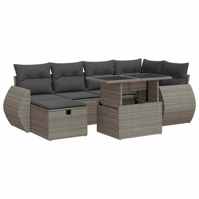 8 Piece Garden Sofa Set with Cushions Grey Poly Rattan Acacia