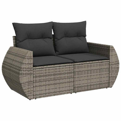 8 Piece Garden Sofa Set with Cushions Grey Poly Rattan Acacia