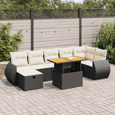 5 Piece Garden Sofa Set with Cushions Black Poly Rattan Acacia