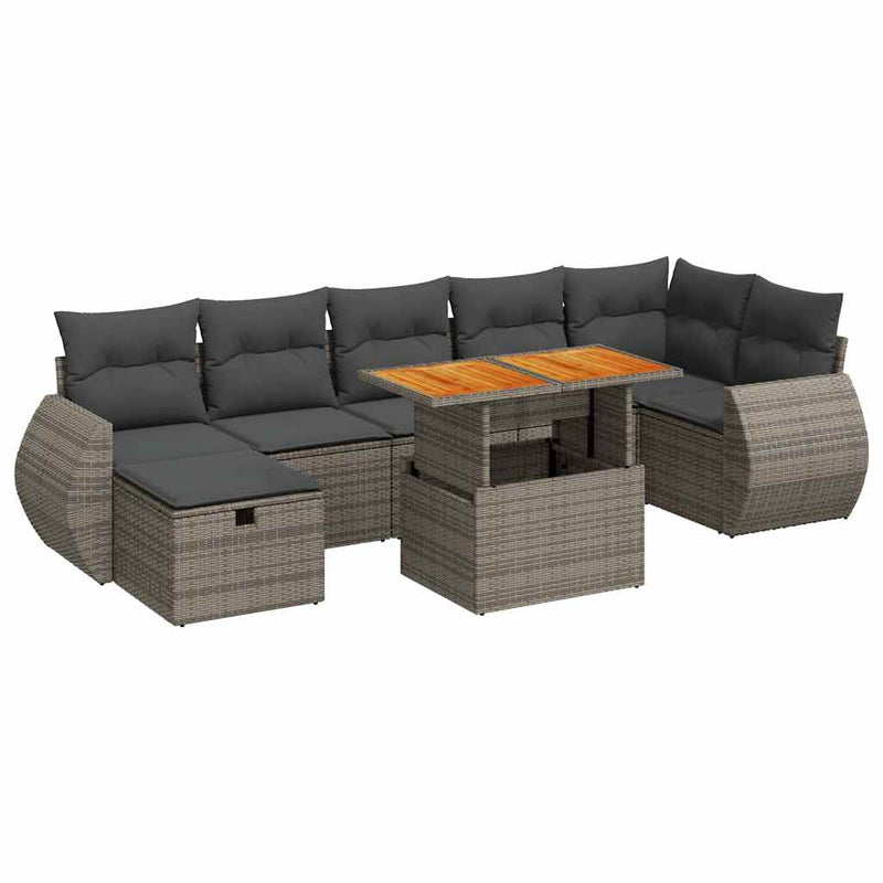 5 Piece Garden Sofa Set with Cushions Grey Poly Rattan Acacia