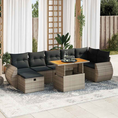 5 Piece Garden Sofa Set with Cushions Grey Poly Rattan Acacia