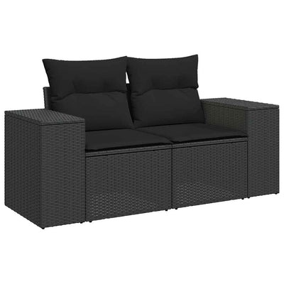 6 Piece Garden Sofa Set with Cushions Black Poly Rattan Acacia