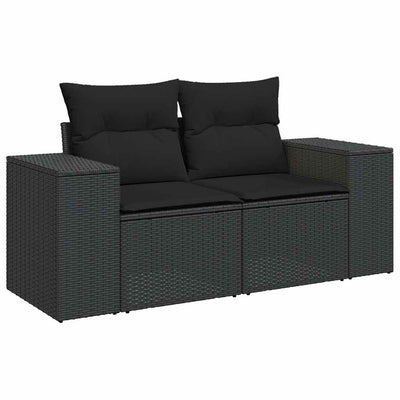 8 Piece Garden Sofa Set with Cushions Black Poly Rattan Acacia