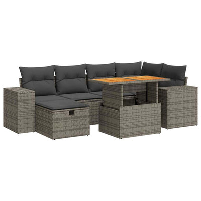 8 Piece Garden Sofa Set with Cushions Grey Poly Rattan Acacia