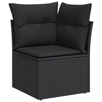 5 Piece Garden Sofa Set with Cushions Black Poly Rattan Acacia