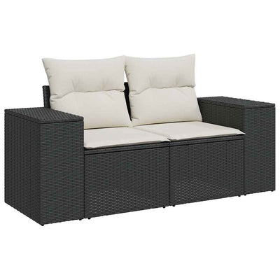 5 Piece Garden Sofa Set with Cushions Black Poly Rattan Acacia