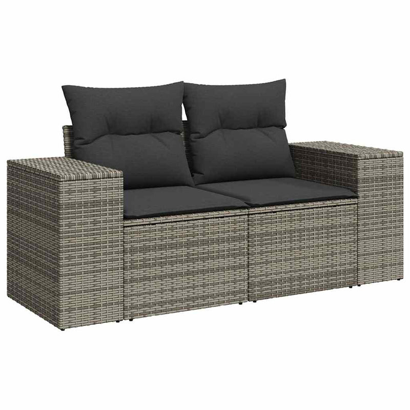 5 Piece Garden Sofa Set with Cushions Grey Poly Rattan Acacia